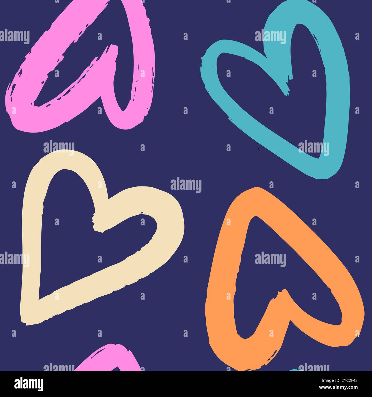 Graffiti cuori al neon. Motivo urbano senza cuciture in stile Street art. Stampa astratta. Design unisex underground grafico per t-shirt e felpa dai colori rosa neon. Retroonda hipster con lo stile anni '90. Illustrazione Vettoriale