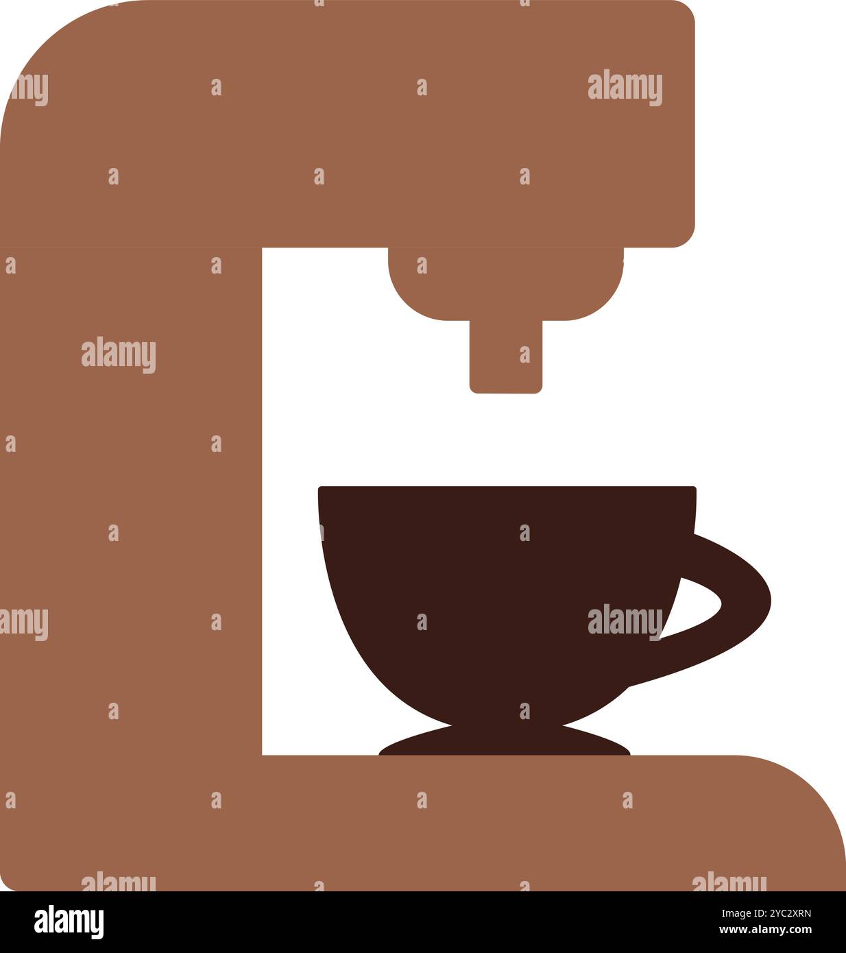 Illustrazione vettoriale di una macchina per caffè a cialde e di una tazza in stile cartoni animati. Evento a tema caffe', un elemento menu' caffetteria, una pubblicità di caffetteria, un Illustrazione Vettoriale