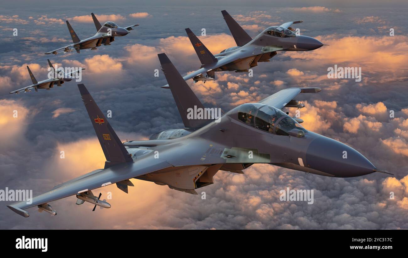 Formazione di aerei da combattimento della forza aerea cinese Foto Stock