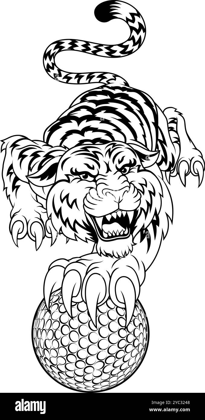Tiger Golf Ball Sports Team Cartoon Animal Mascot Illustrazione Vettoriale Tiger Golf Ball Sports Team Cartoon Animal Mascot Illustrazione Vettoriale