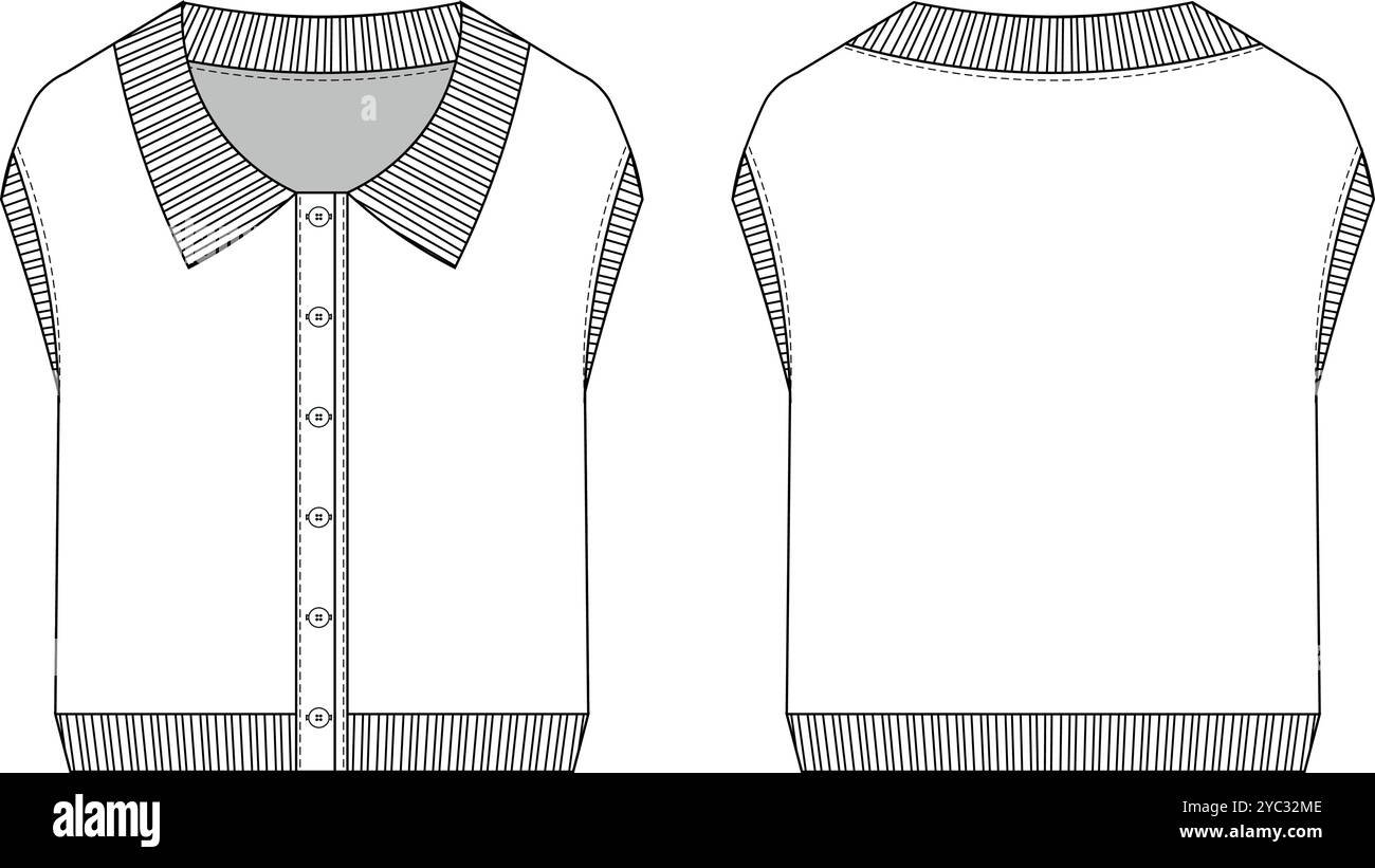 gilet in cardigan morbido e morbido, con collo a coste e bordino a coste, manica corta, bordino a coste Illustrazione Vettoriale