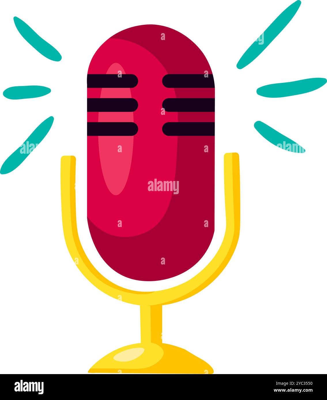 Una vivace illustrazione vettoriale di un microfono da studio in stile cartoni animati. Un vivace festival musicale o una celebrazione con un'atmosfera gioiosa. Caffè musicale Illustrazione Vettoriale