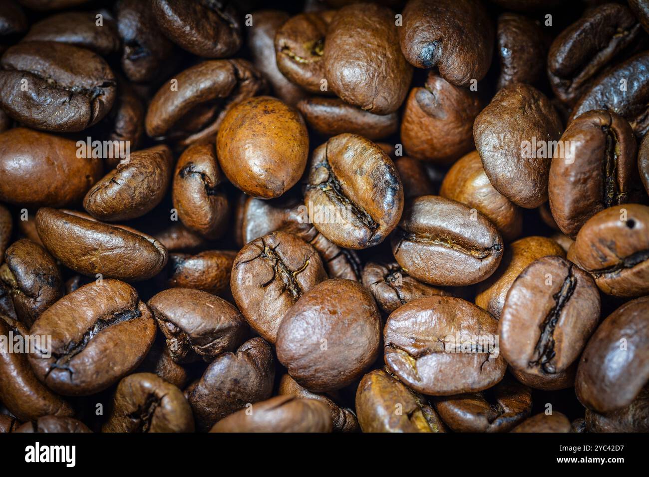 Primo piano semplice di chicchi di caffè senza persone. Foto Stock