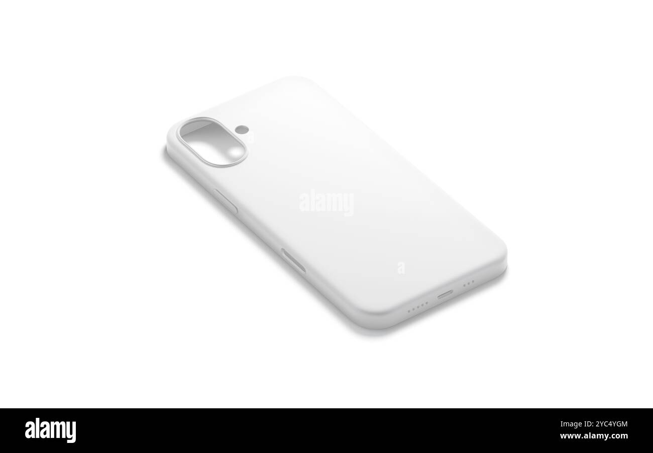 Mockup con custodia bianca vuota, vista laterale Foto Stock