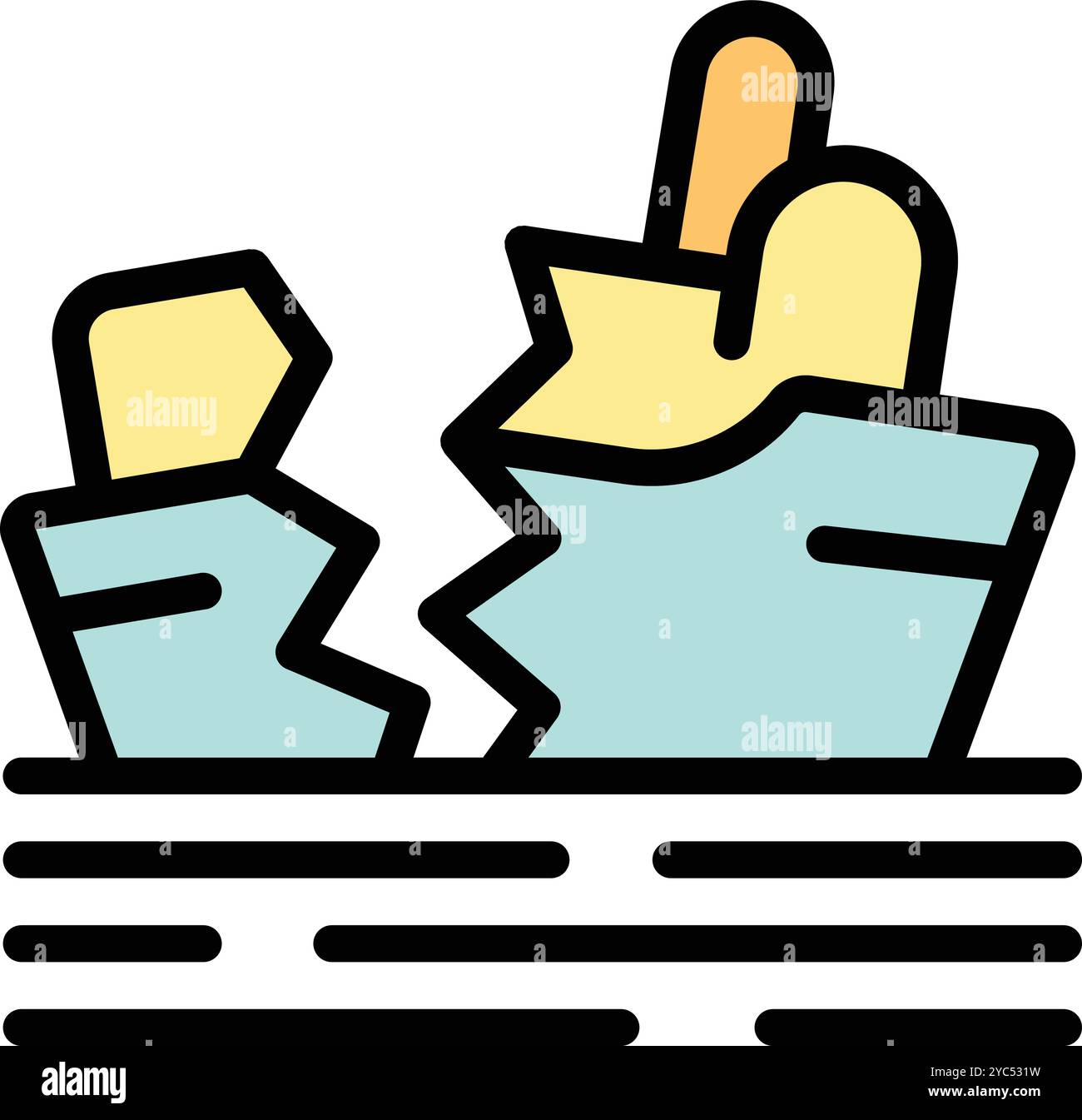 La semplice icona di un naufragio sta affondando sotto le onde dopo una tempesta o un incidente in mare Illustrazione Vettoriale