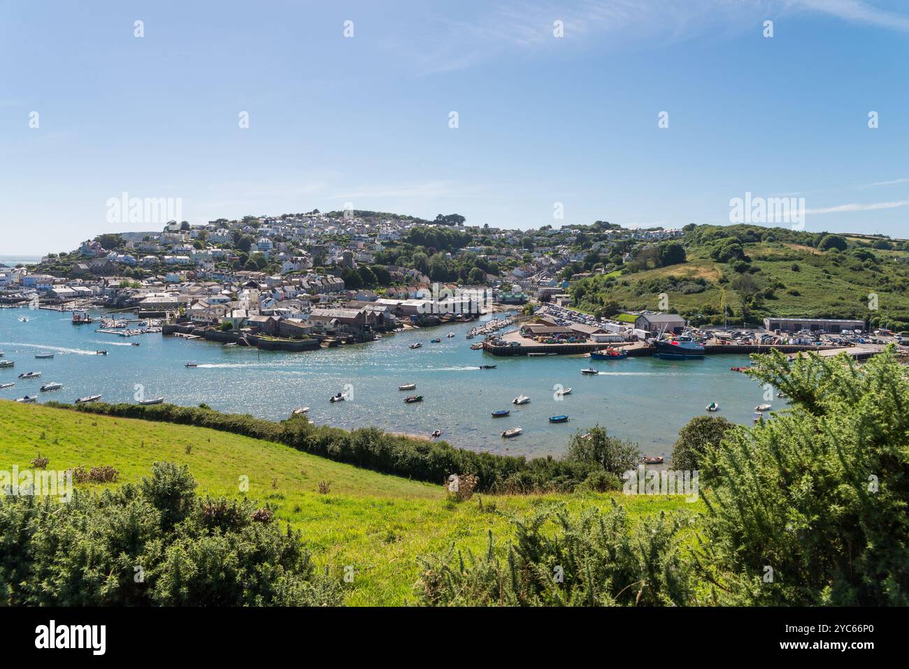 Salcombe, città di South Hams, e l'estuario di Salcombe durante la stagione estiva, vista da Snapes Point Foto Stock