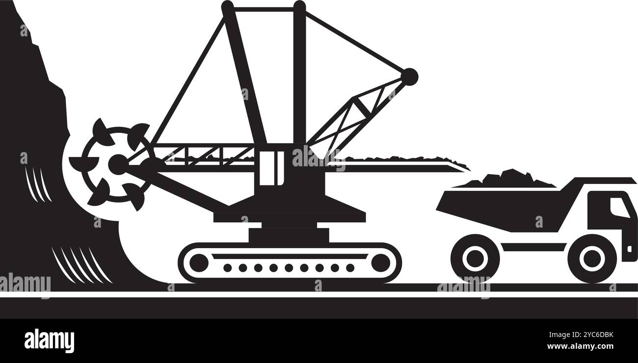 Autocarro con movimentazione terra con minerale proveniente da una fossa aperta - illustrazione vettoriale Illustrazione Vettoriale