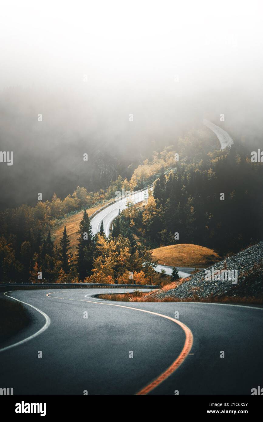 Foggy Mountain Road in autunno Foto Stock