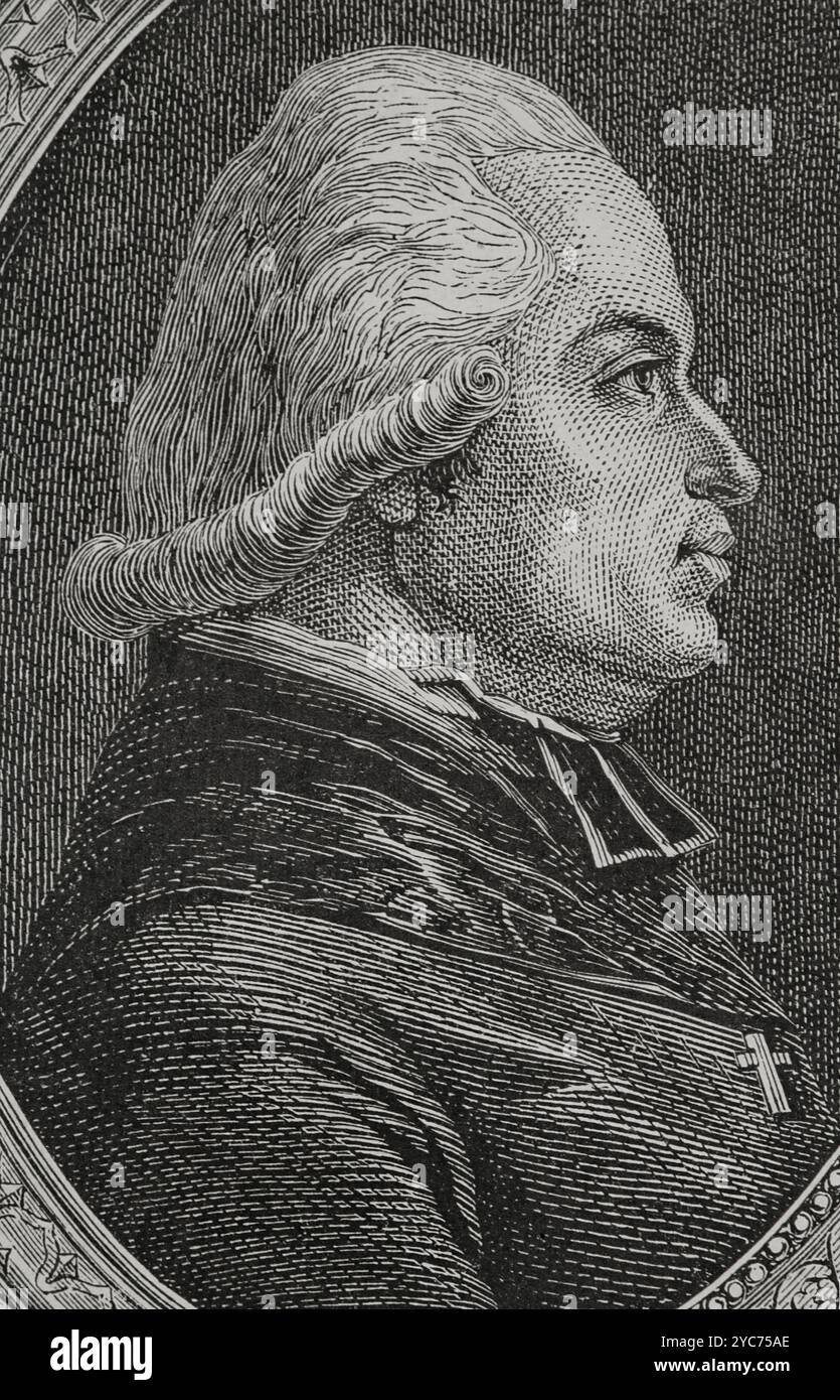 Jean Auguste de Chastenet de Puységur (1740-1815). Prelato francese. Nominato arcivescovo di Bourges nel 1788. Eletto deputato per il clero del Baliato di Berry agli Stati generali nel 1789. Verticale. Incisione. "Storia della Rivoluzione francese". Volume i, 1876. Foto Stock