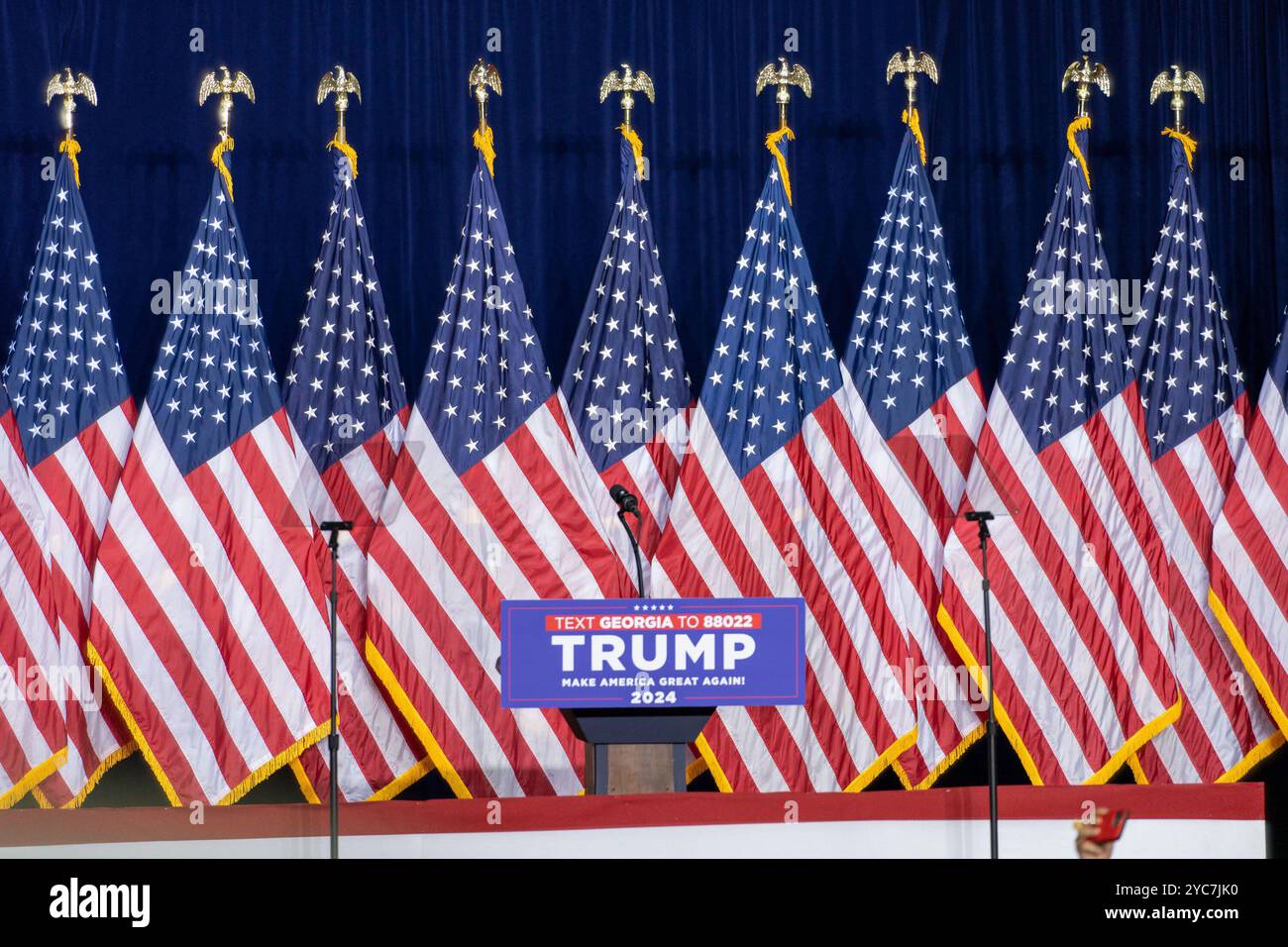 Donald Trump, candidato presidenziale del 2024, in una manifestazione elettorale a Roma, Georgia, USA, il 9 marzo 2024. (Foto di Phil Mistry – PHIL FOTO) Foto Stock