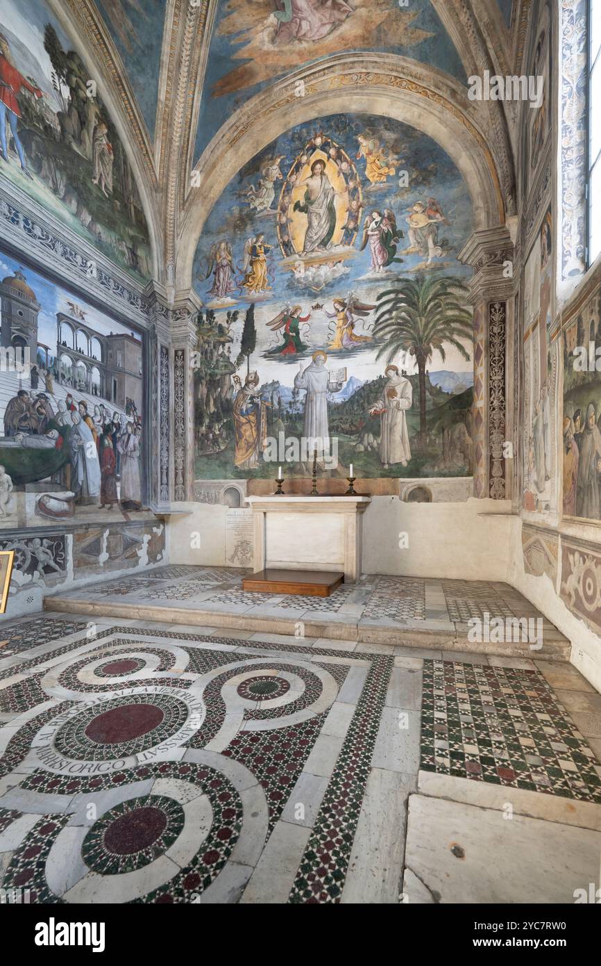 Cappella Bufalini, storie di San Bernardino da Siena, Pinturicchio, intorno al 1484-1486, Basilica di Santa Maria in Aracoeli, Roma, Lazio, Italia Foto Stock