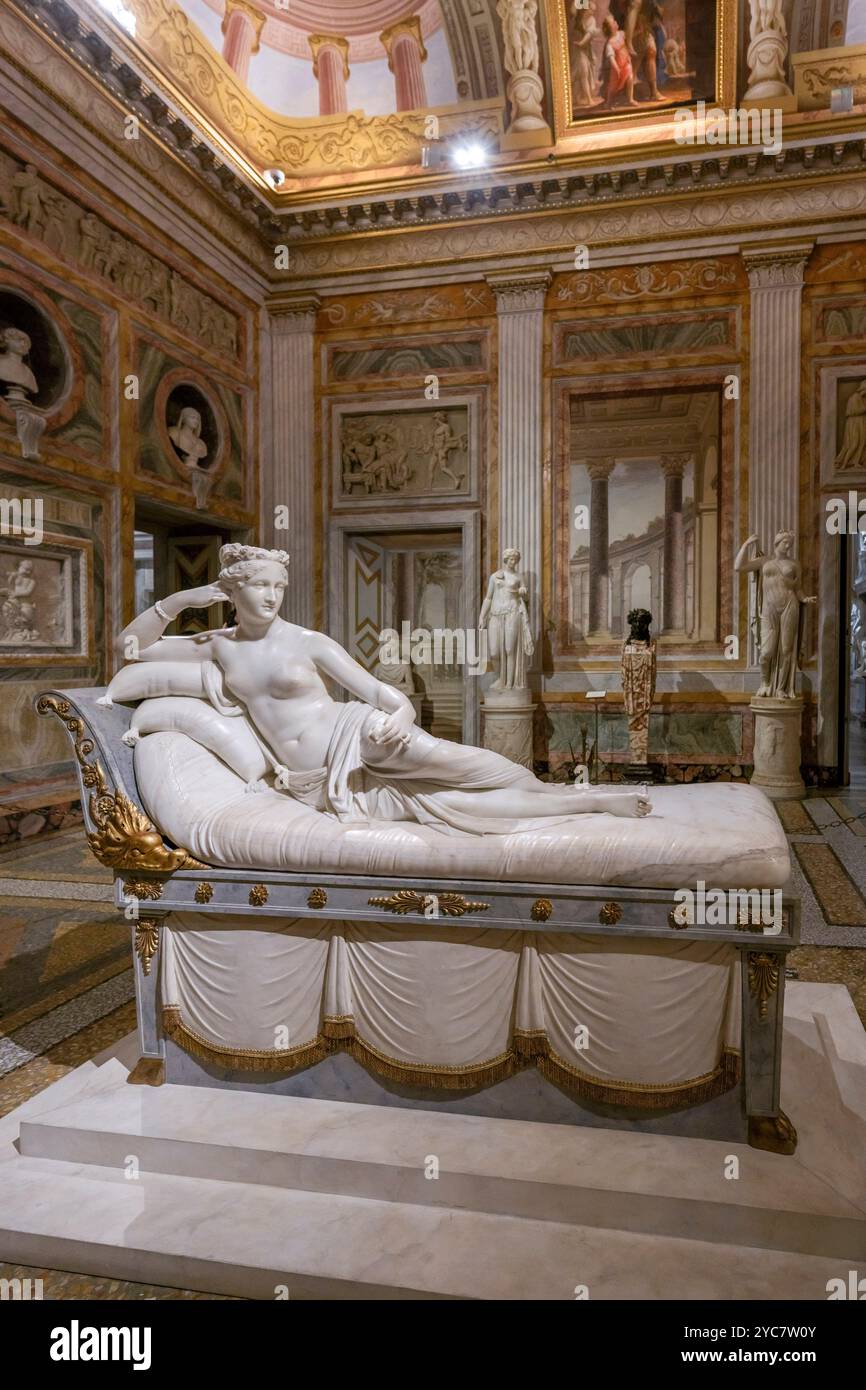 Antonio Canova, Paolina Borghese come venere vittore, Paolina Borghese come Venere vincitrice , 1804-1808, Museo Villa Borghese, Roma, Lazio, Italia Foto Stock