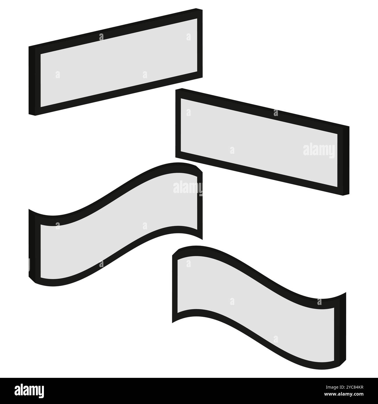 Set banner geometrici. Forme ondulate astratte. Elementi 3D vettoriali. Cornici rettangolari vuote. Illustrazione Vettoriale