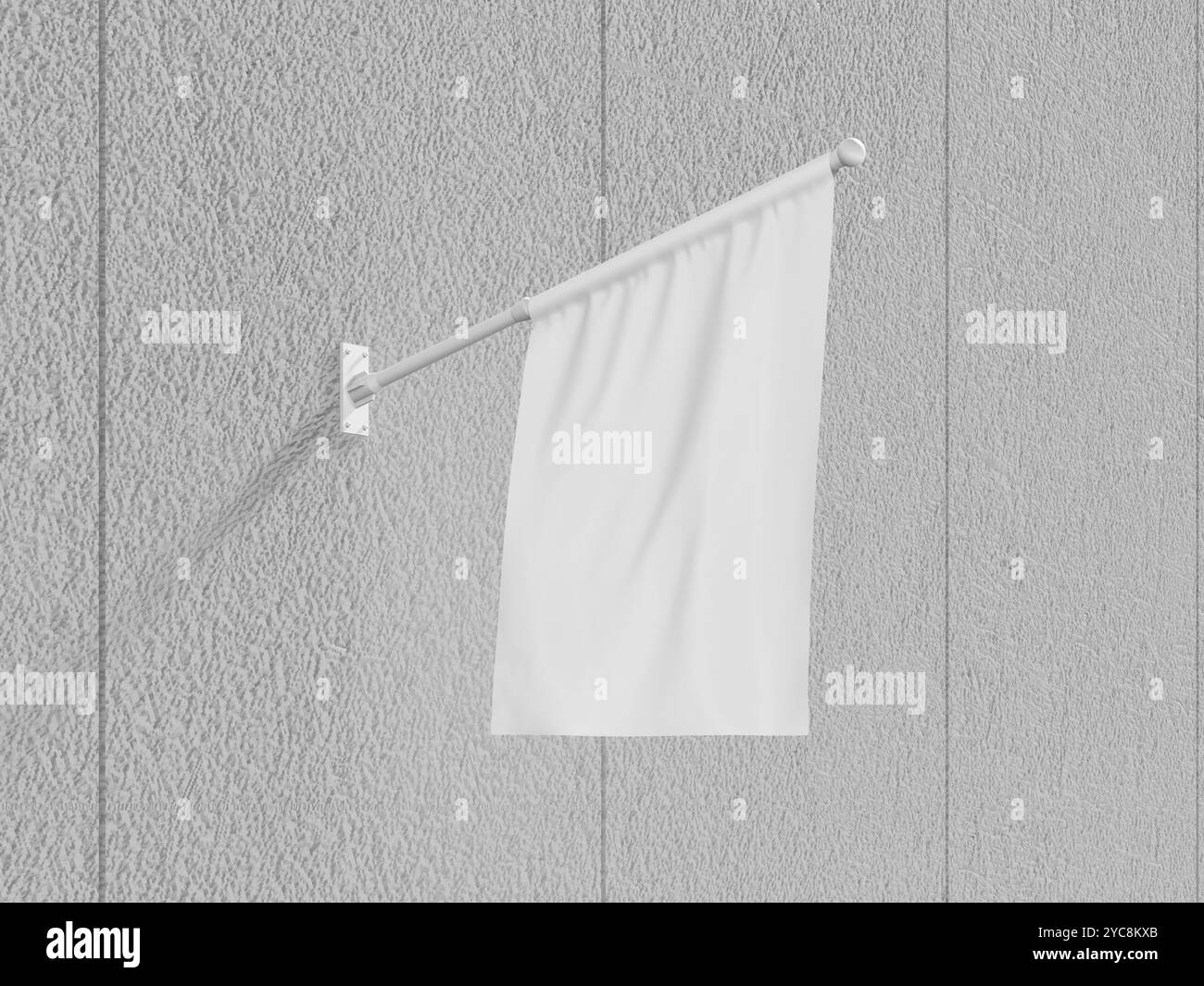 Rappresentazione 3D con bandiera bianco bianco bianco bianco bianco con Mockup Foto Stock