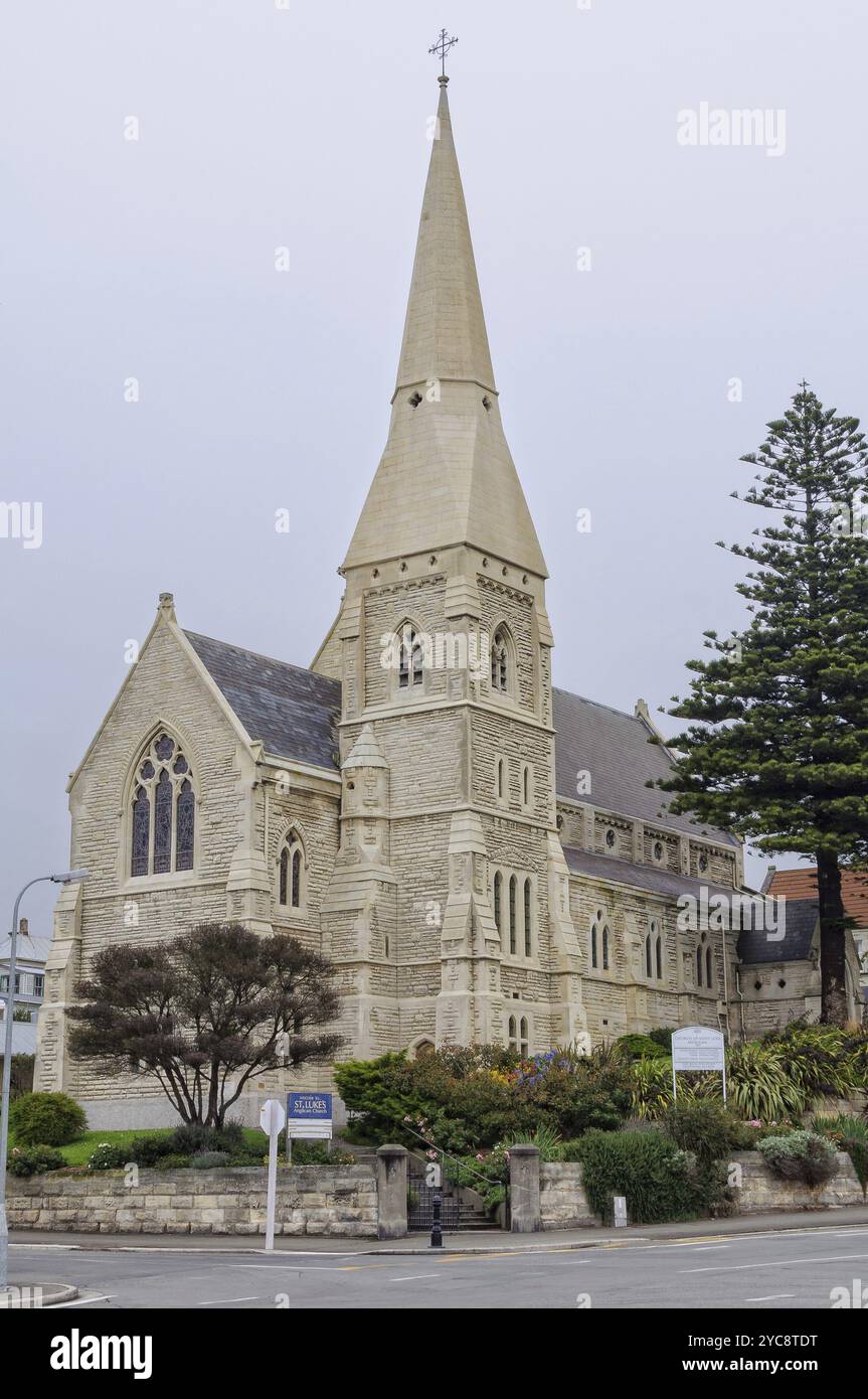 Chiesa Anglicana di San Luca in un giorno coperto, Oamaru, Isola del Sud, nuova Zelanda, Oceania Foto Stock