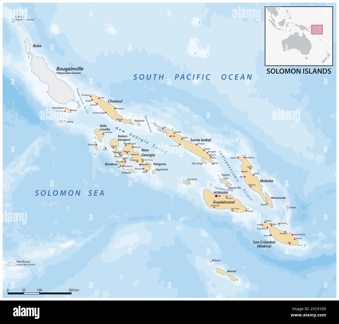 Mappa vettoriale dello stato delle isole oceaniche delle Isole Salomone Foto Stock