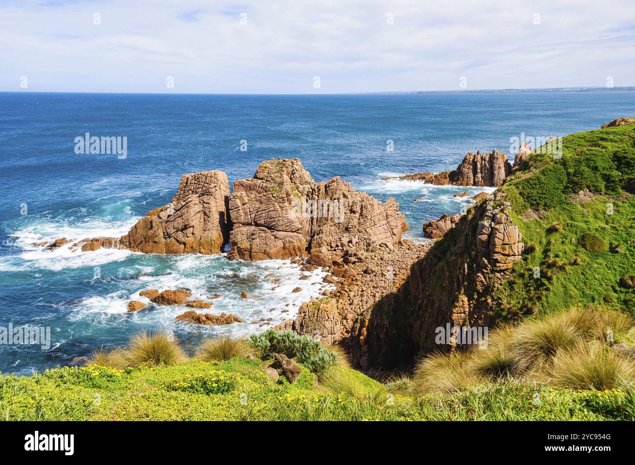 Spettacolari strutture in granito sotto il punto panoramico dei pinnacoli a Cape Woolamai, Phillip Island, Victoria, Australia, Oceania Foto Stock