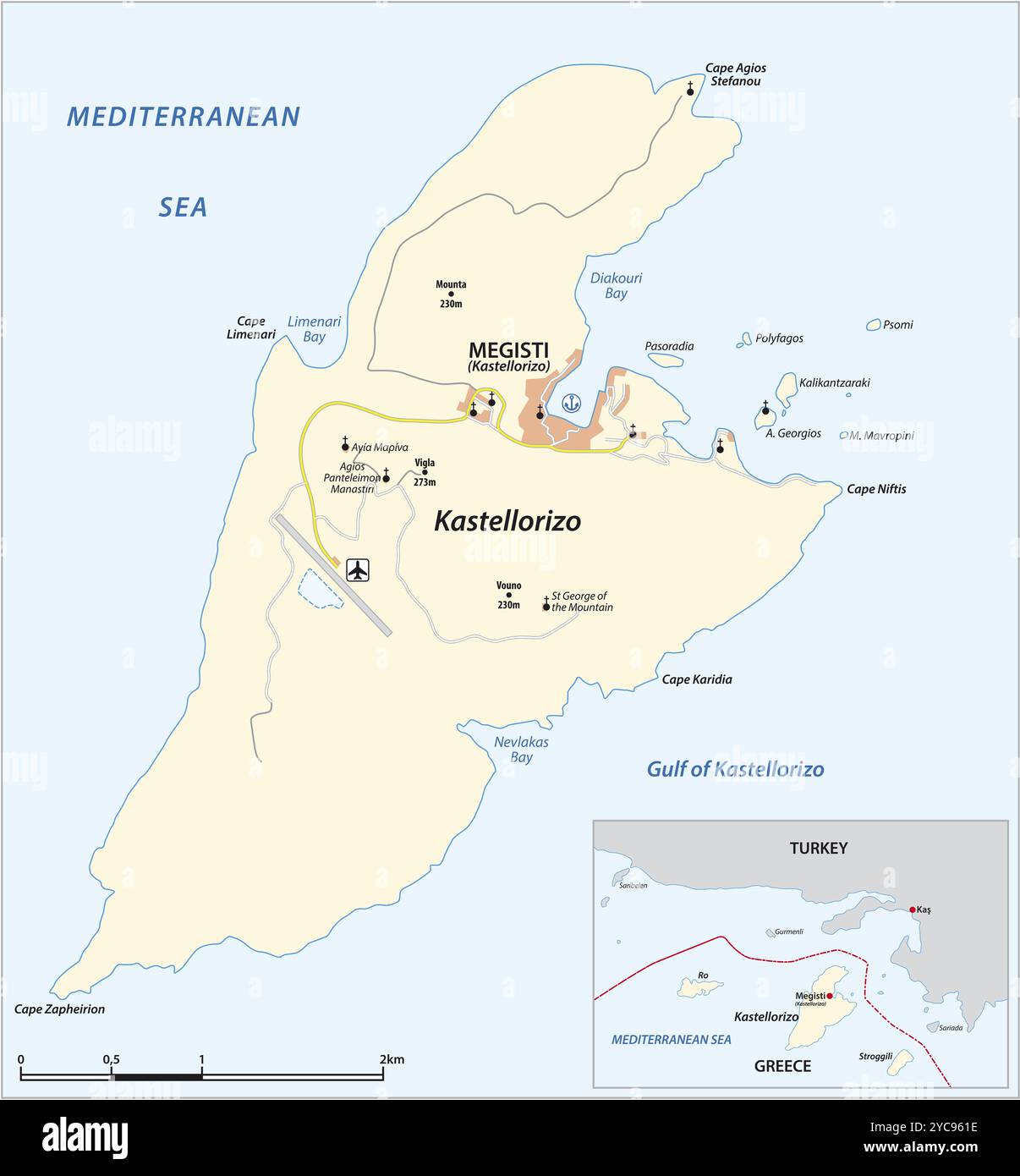 Mappa vettoriale dell'isola mediterranea greca di Kastellorizo Foto Stock