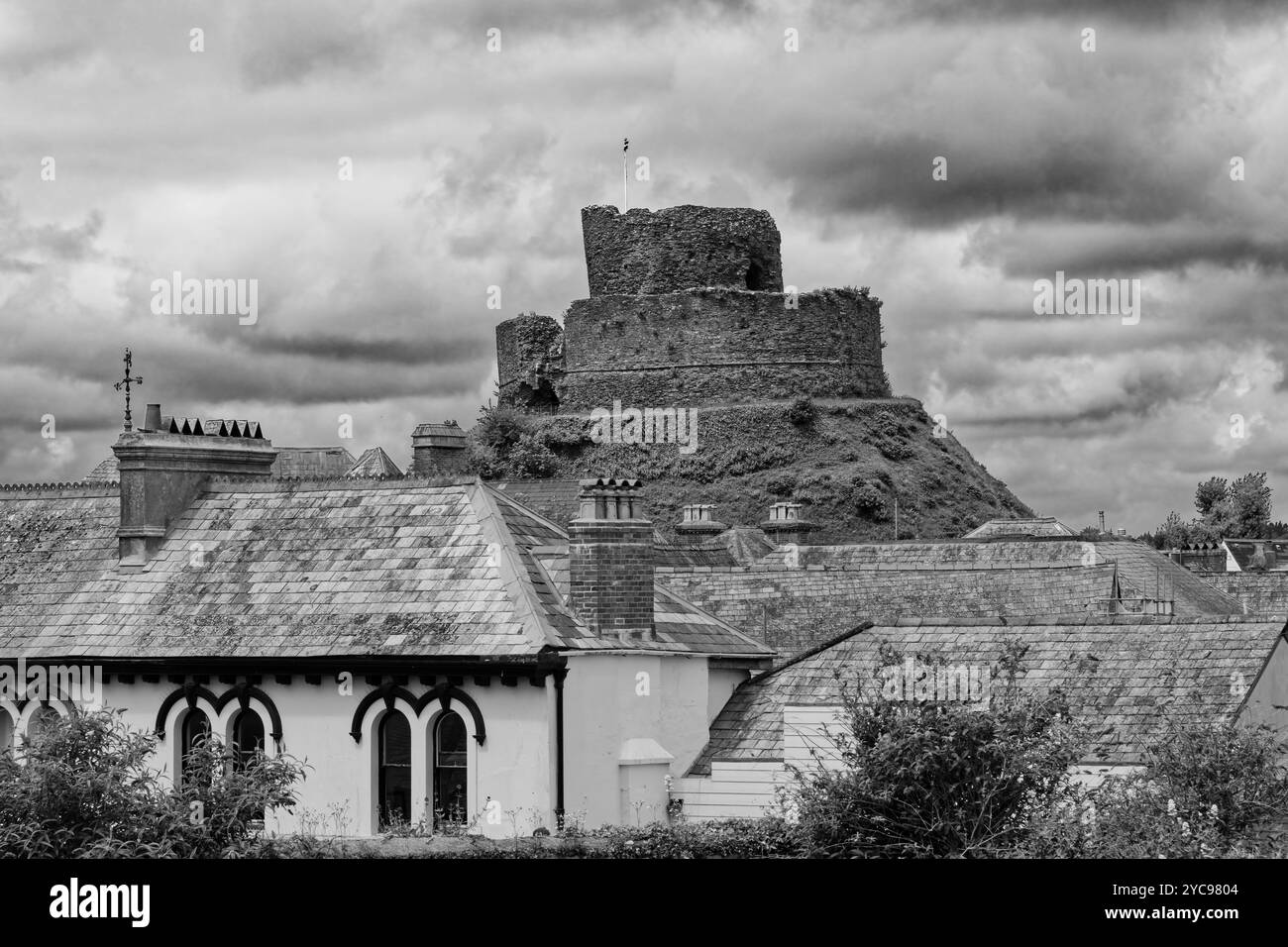 Launceston Castle B&W Foto Stock