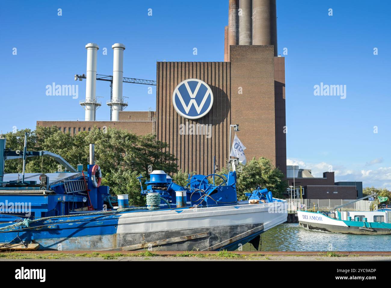 Centrale elettrica VW, Mittelland Canal, Wolfsburg, bassa Sassonia, Germania, VW-Kraftwerk, Mittellandkanal, Niedersachsen, Deutschland Foto Stock