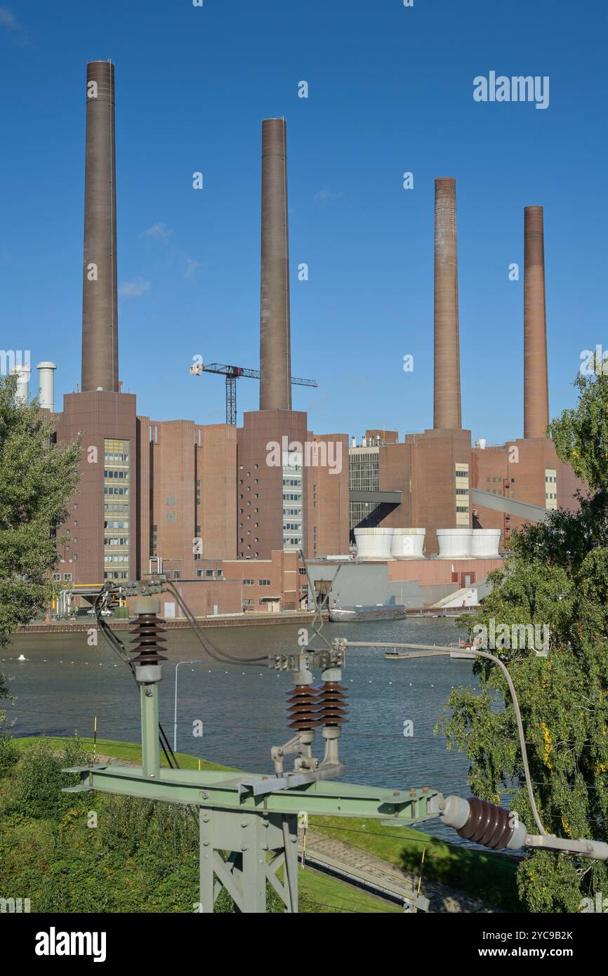 Centrale elettrica VW, Mittelland Canal, Wolfsburg, bassa Sassonia, Germania, VW-Kraftwerk, Mittellandkanal, Niedersachsen, Deutschland Foto Stock