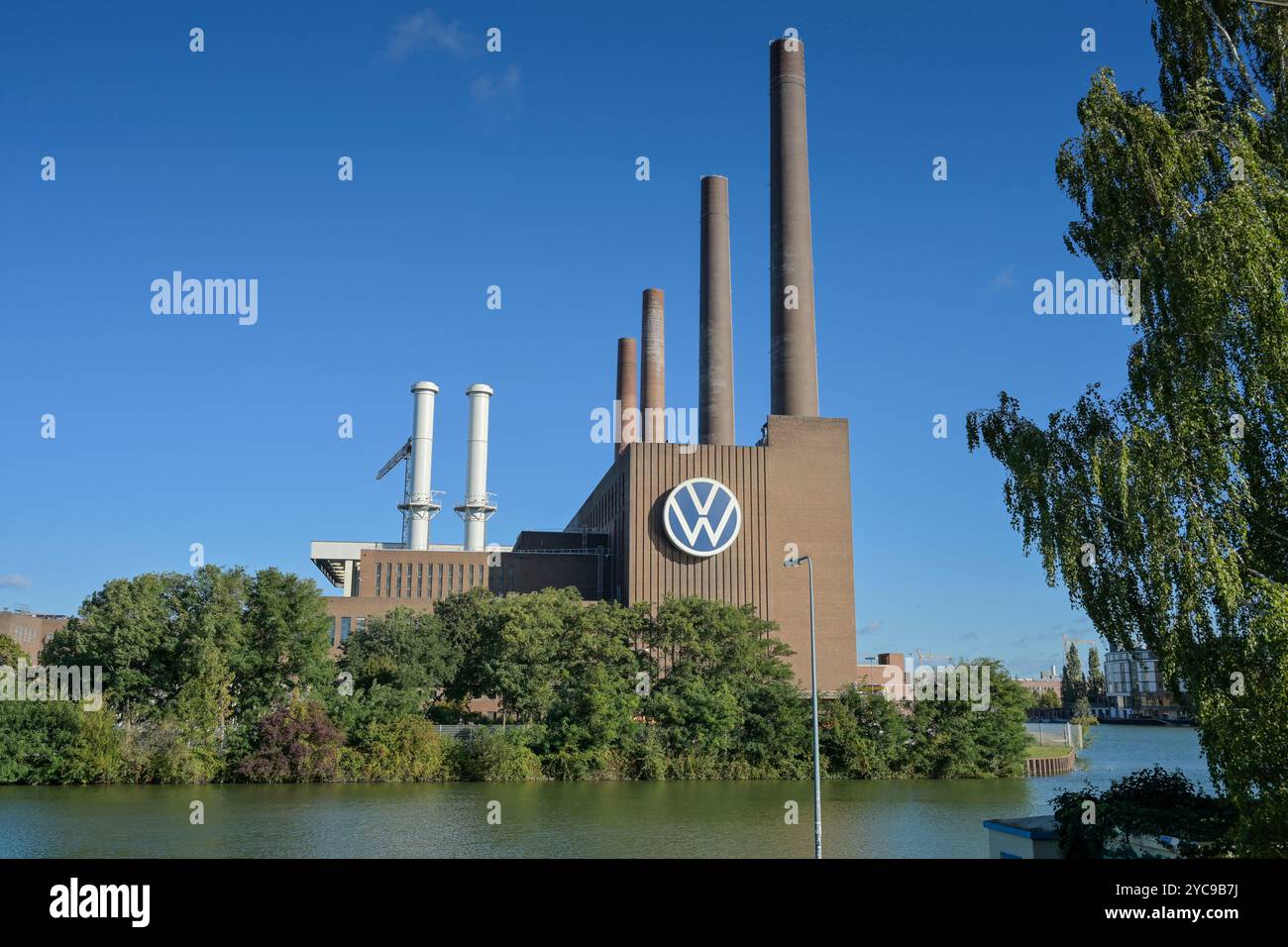 Centrale elettrica VW, Mittelland Canal, Wolfsburg, bassa Sassonia, Germania, VW-Kraftwerk, Mittellandkanal, Niedersachsen, Deutschland Foto Stock
