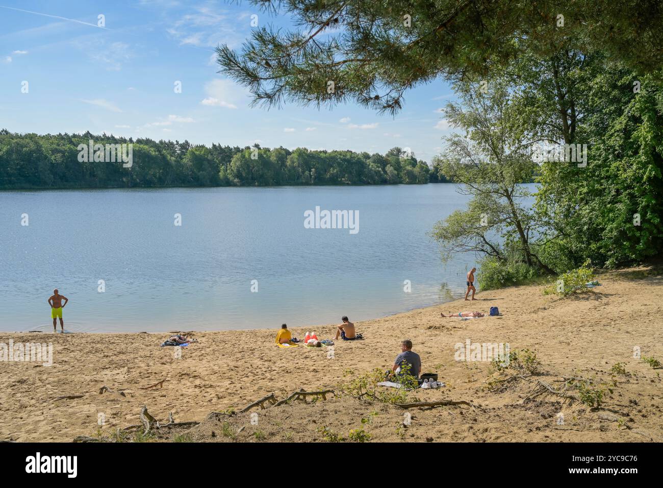 Spiaggia sul lago dell'aeroporto, Tegel, Reinickendorf, Berlino, Germania, Badestrand am Flughafensee, Deutschland Foto Stock