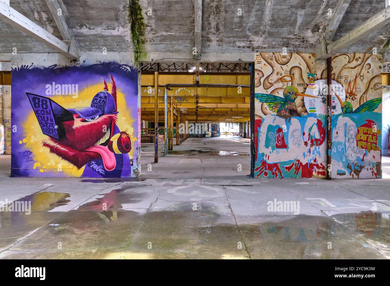 Uzerche (Francia centrale): street art e graffiti Street art e graffiti, turismo insolito a La Graffeterie, un magazzino dedicato alla Street art Foto Stock