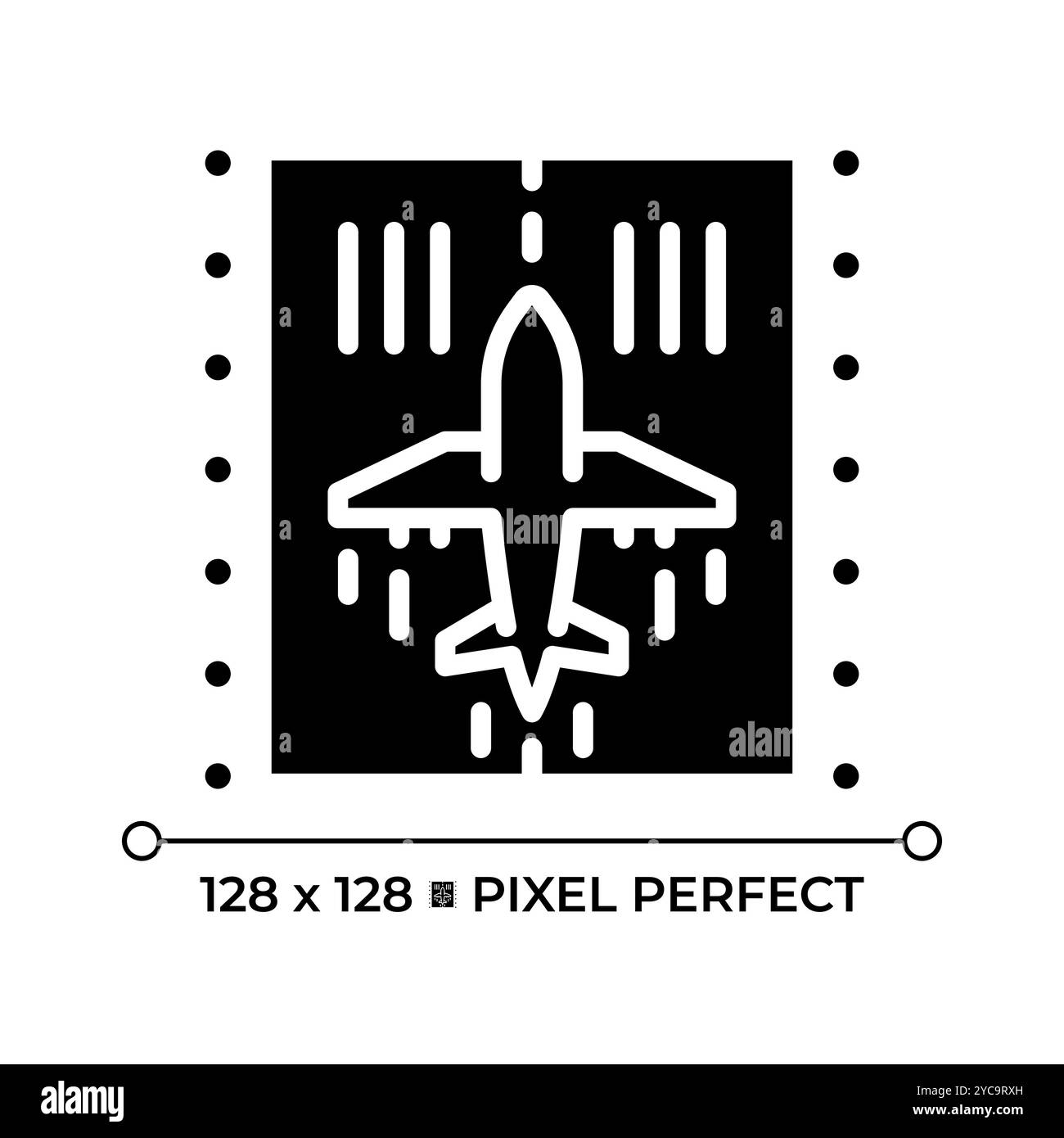 Icona di un aeroplano sulla pista con glifo nero Illustrazione Vettoriale