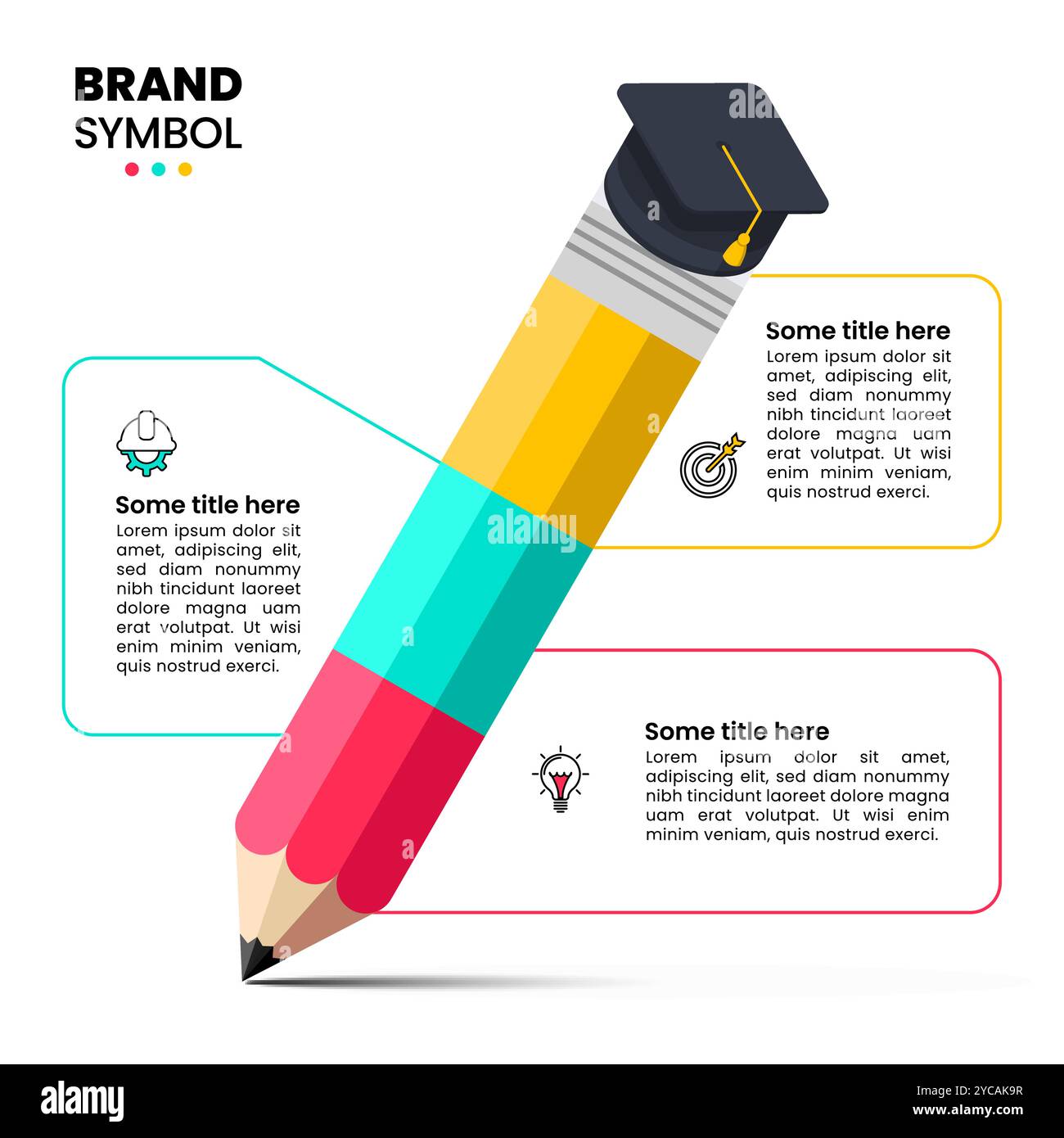 Modello infografico con icone e 3 opzioni o passaggi. Matita. Può essere utilizzato per il layout del flusso di lavoro, il diagramma, il banner, il webdesign. Illustrazione vettoriale Illustrazione Vettoriale