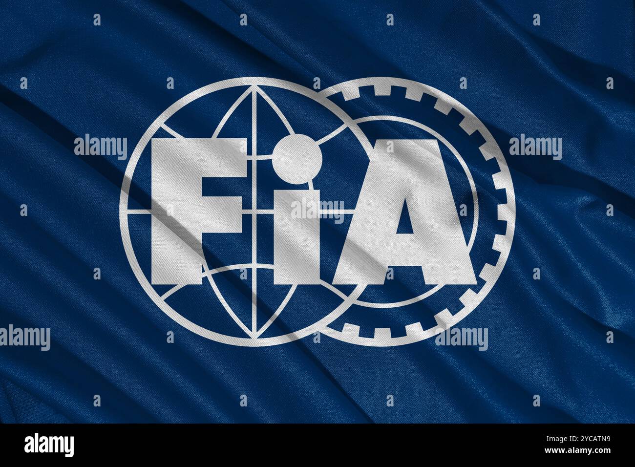 Pringsewu, lampung 24 ottobre 2024; Selective focus texture of FIA (International Automobile Federation) bandiera originale, illustrazione 3d. Foto Stock