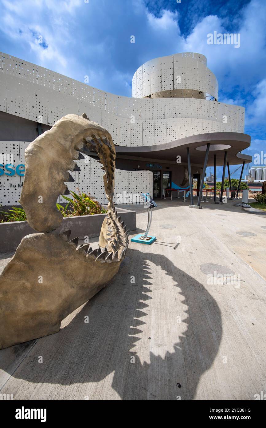 Ingresso, edificio, denti di uno squalo, Odysseo Oceanarium Mauritius, acquario, grande acquario, città vecchia, Port Louis, Oceano Indiano, isola, Mauriti Foto Stock