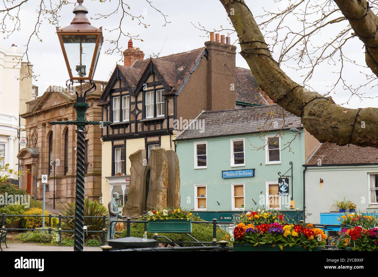 Un vecchio lampione in cima a Church Street a Great Malvern Foto Stock
