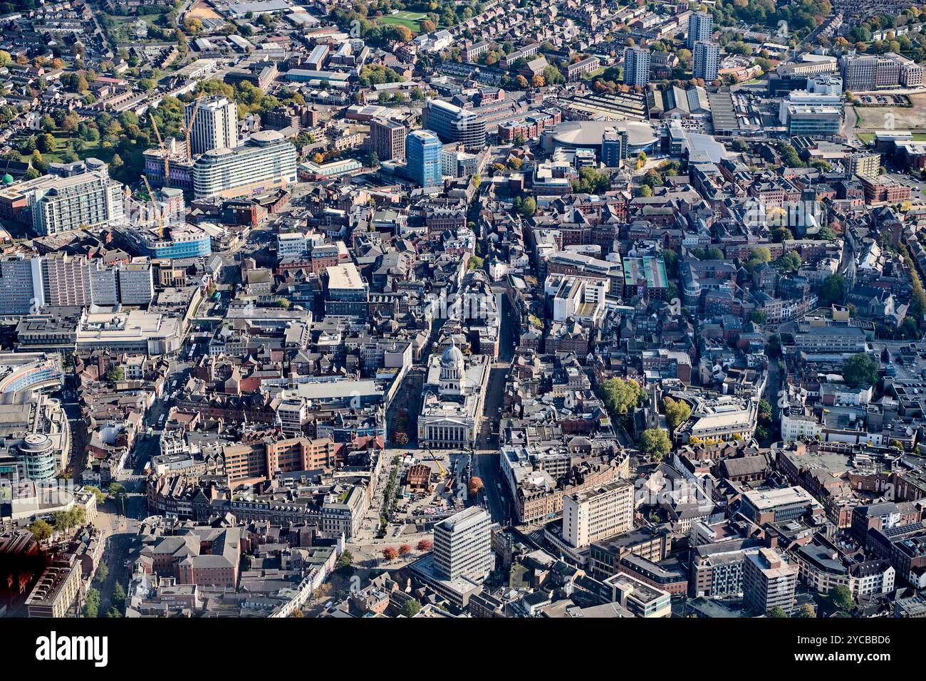 Un drone del centro di Nottingham, East Midland, Inghilterra, Regno Unito Foto Stock