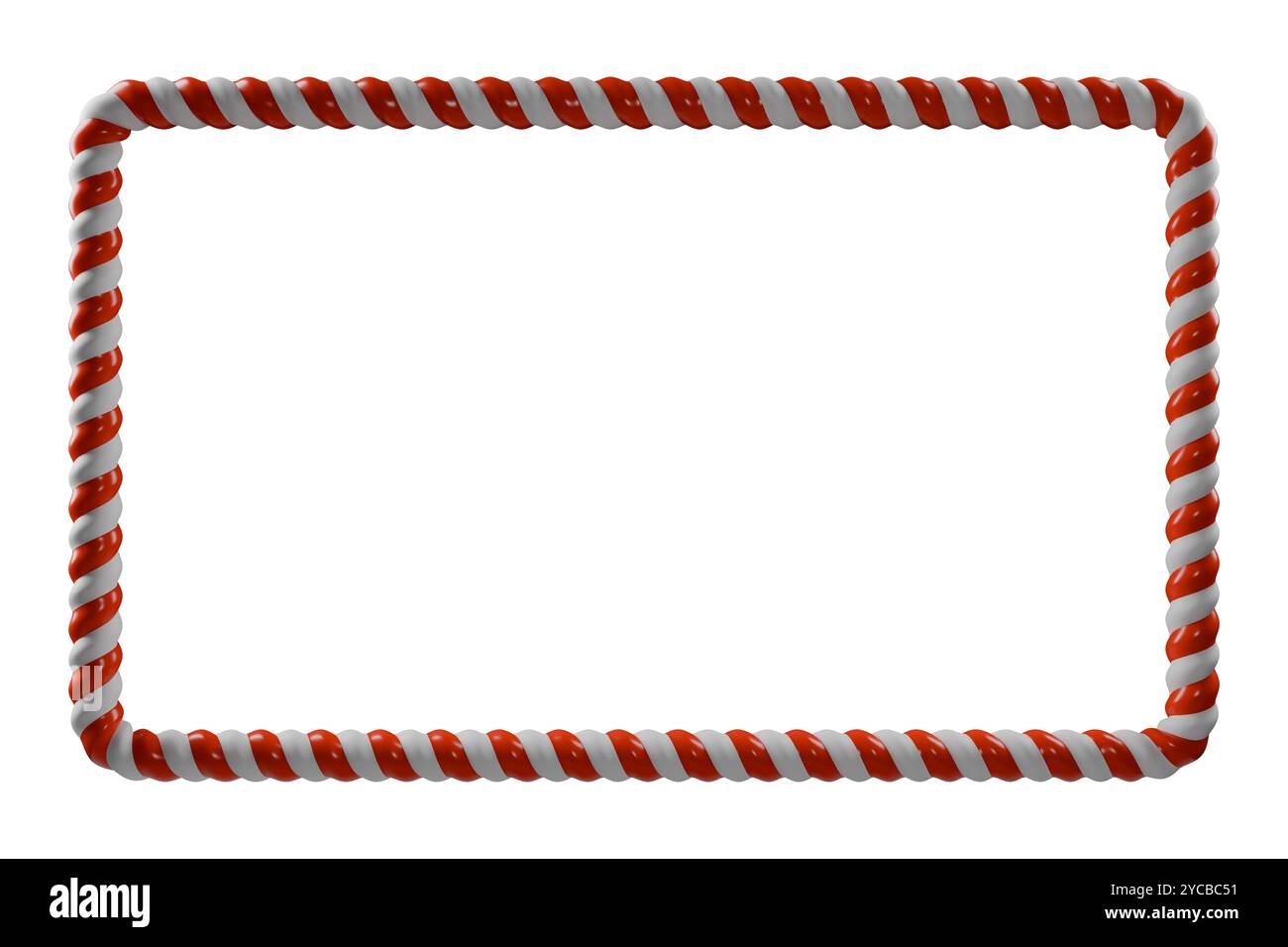 Cornice decorativa in canna di caramelle rossa e bianca, ideale per i saluti delle feste o per i display delle feste.rendering 3d. Foto Stock