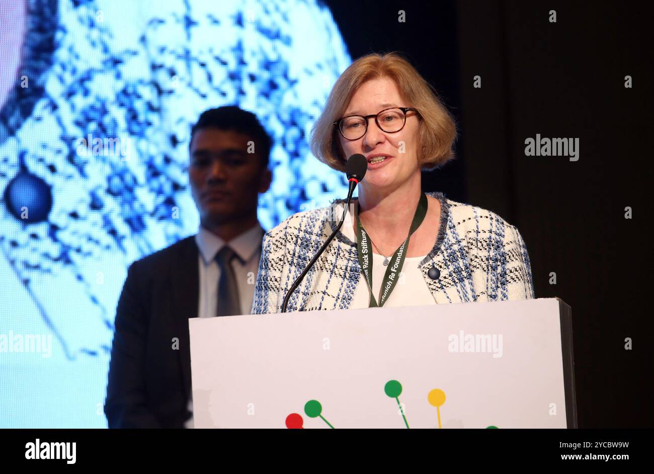 22 ottobre 2024: Renate Bleich, presidente della Munich Re Foundation, interviene durante la Conferenza Internazionale sull'assicurazione inclusiva, ICII 2024 a Kathmandu, Nepal, il 22 ottobre 2024. Esperti di circa 50 paesi partecipano alla conferenza per discutere e identificare i modi per accelerare la crescita e la redditività economica nell'assicurazione inclusiva per i mercati emergenti. (Credit Image: © Sunil Sharma/ZUMA Press Wire) SOLO PER USO EDITORIALE! Non per USO commerciale! Foto Stock
