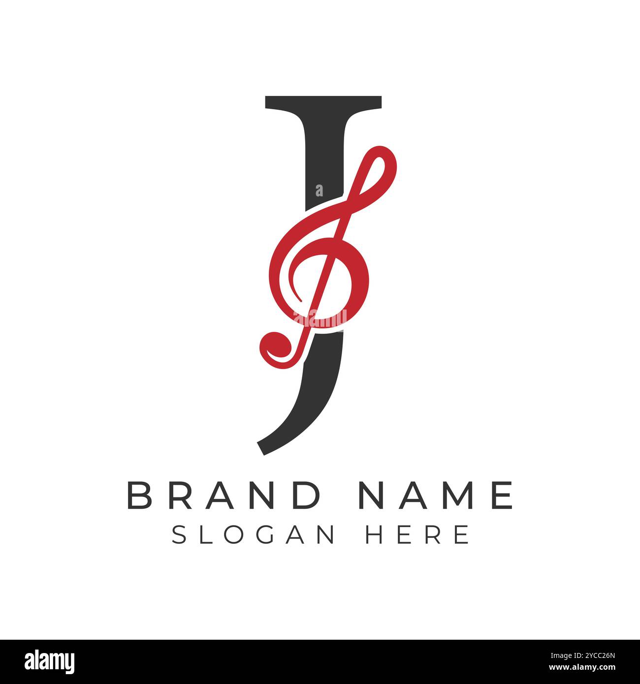 Lettera iniziale J con icona stile nota musicale. Design del logo Alphabet J Music Illustrazione Vettoriale