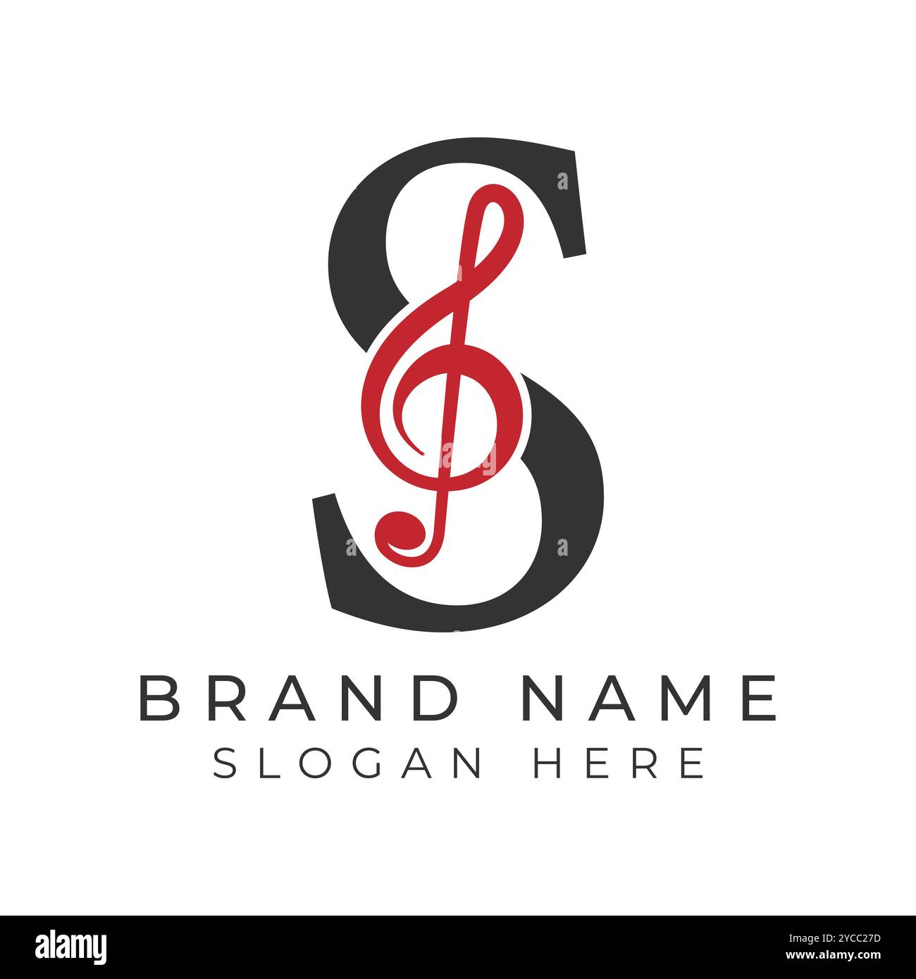 Lettera S iniziale con icona stile nota musicale. Design del logo Alphabet S Music Illustrazione Vettoriale
