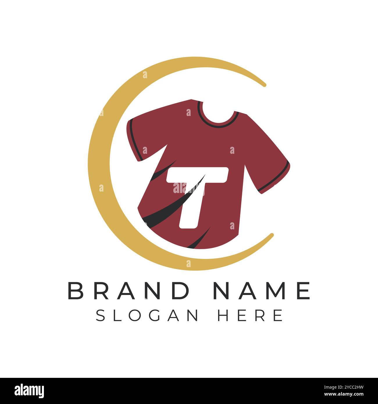 Modello Letter T con logo e T-shirt. Design a forma di icona con il viso lunare degli indumenti a T dell'alfabeto Illustrazione Vettoriale