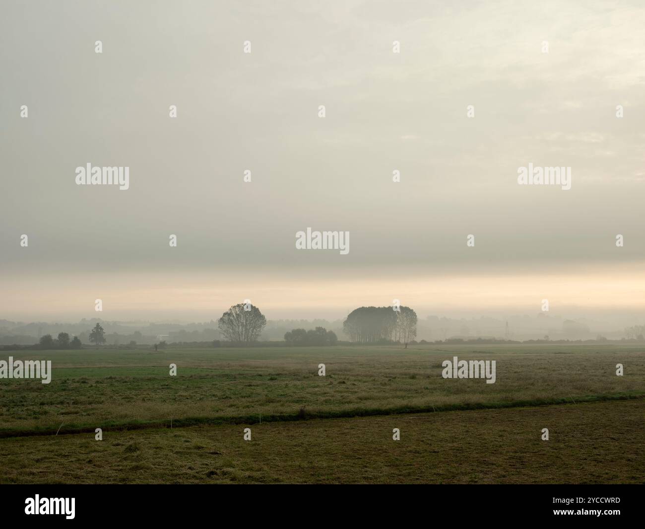 Alba sulla Pianura Padana vicino alla città di Cuneo, nel Piemonte sud-occidentale Foto Stock