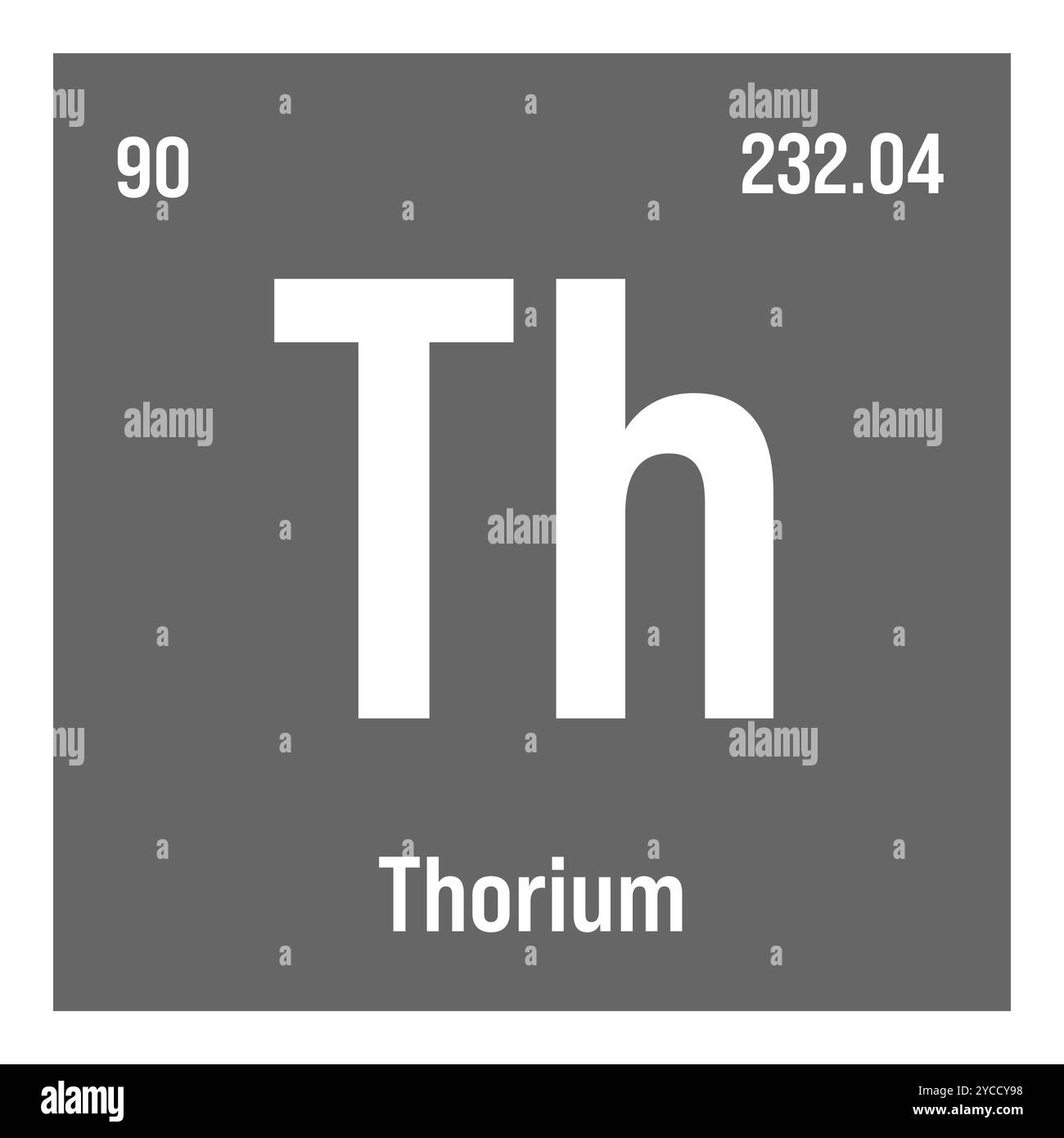 Torio, Th, elemento periodico della tavola con nome, simbolo, numero atomico e peso. Attinide con potenziali impieghi nell'energia nucleare e nella ricerca scientifica. Illustrazione Vettoriale
