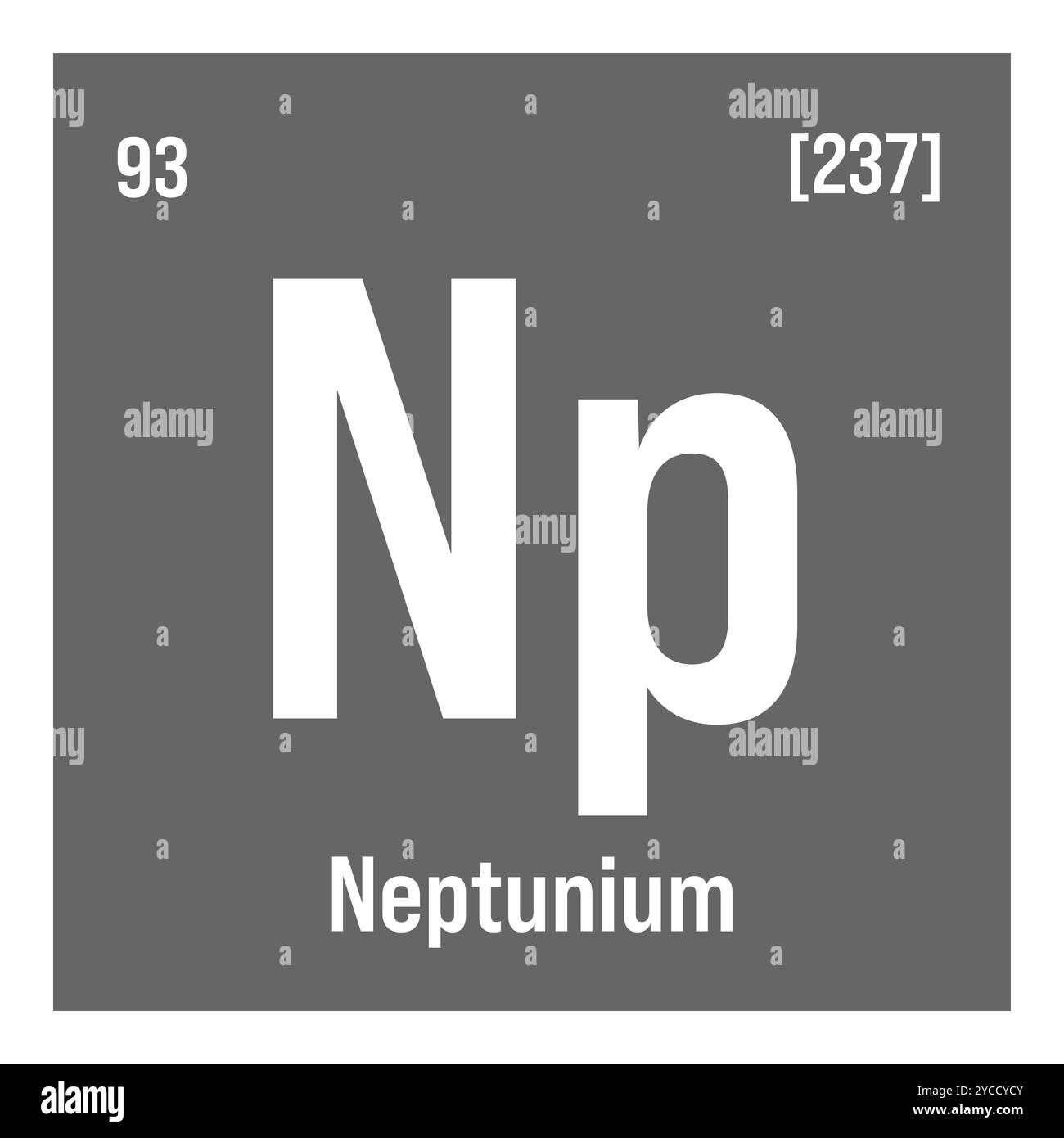 Neptunium, NP, elemento periodico della tabella con nome, simbolo, numero atomico e peso. Elemento radioattivo sintetico con potenziali impieghi nella ricerca scientifica e nell'energia nucleare. Illustrazione Vettoriale