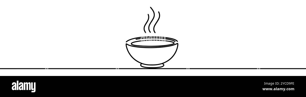 Disegno minimalista a linea continua di un recipiente per la cottura a vapore di zuppa, perfetto per rappresentare un pasto caldo. Illustrazione vettoriale. Illustrazione Vettoriale