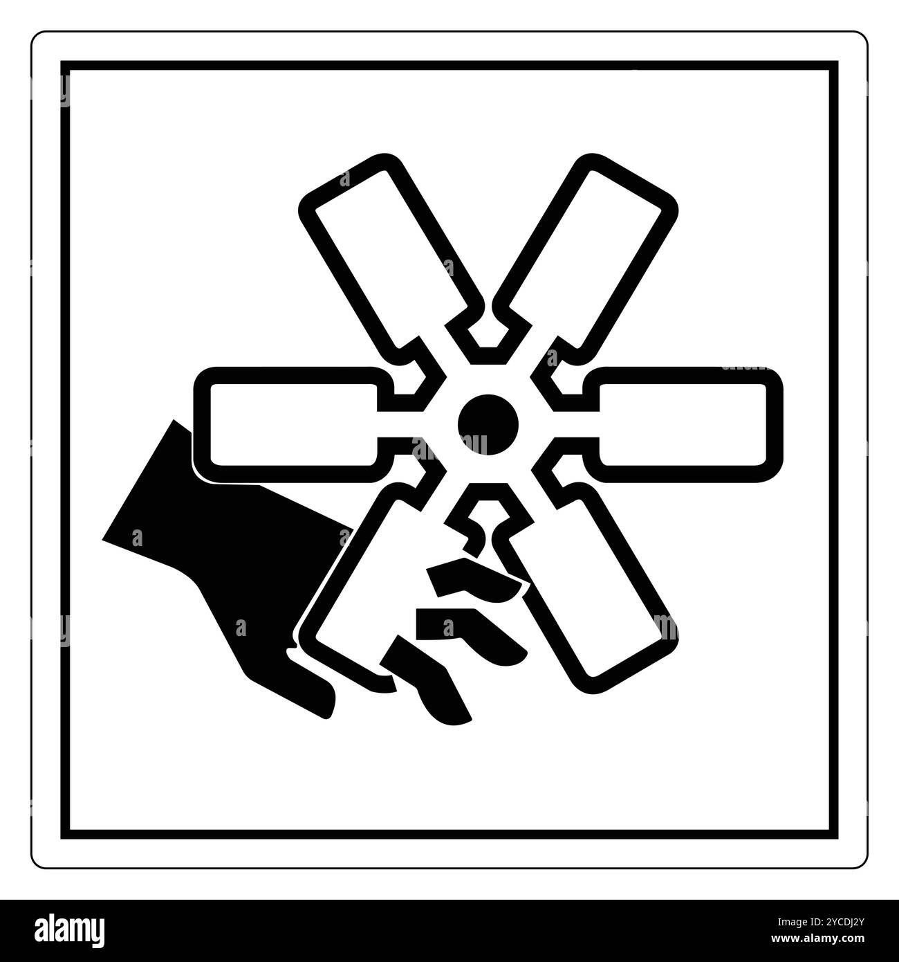 Questa straordinaria icona in bianco e nero è caratterizzata da una mano che afferra un'elica o un ventilatore, a simboleggiare l'energia e l'innovazione nella tecnologia e nel design. Illustrazione Vettoriale