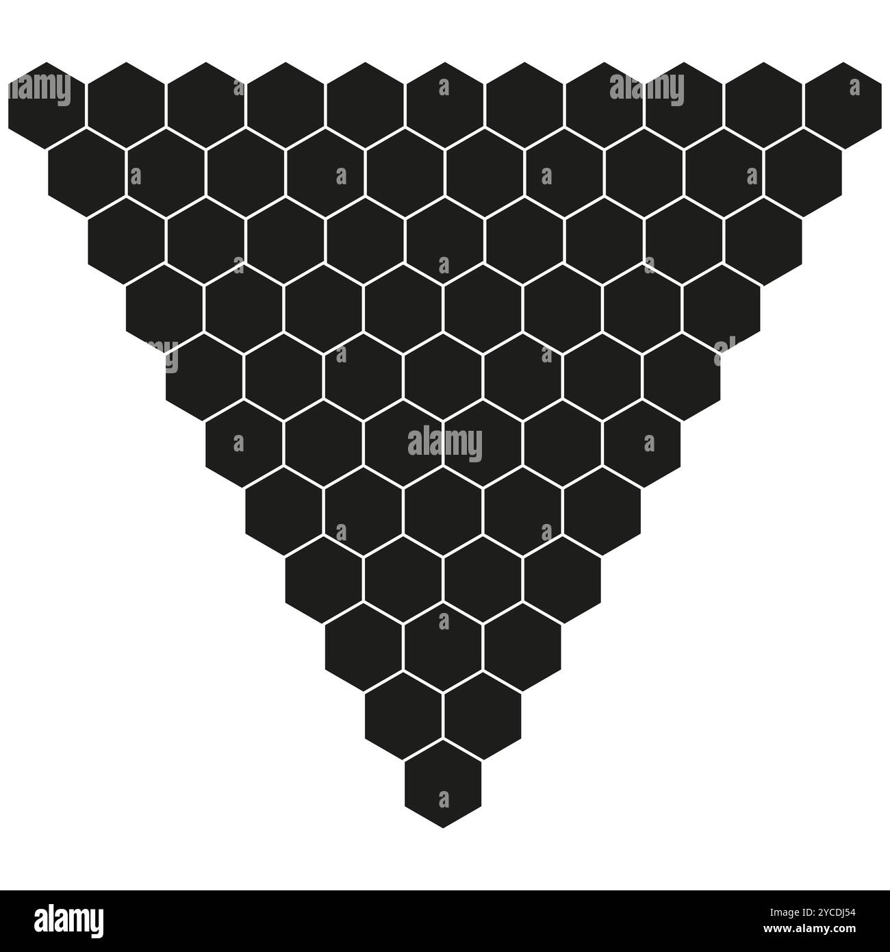 Icona della griglia esagonale. Ripetizione a triangolo invertita. Forme nere audaci. Design vettoriale geometrico. Illustrazione Vettoriale
