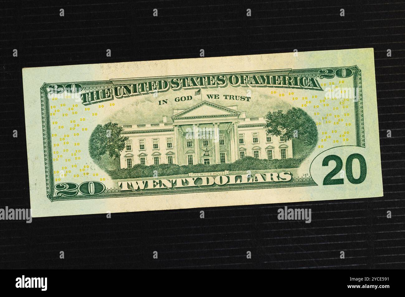 Primo piano di una legge da venti dollari (sul retro) con la Casa Bianca Foto Stock