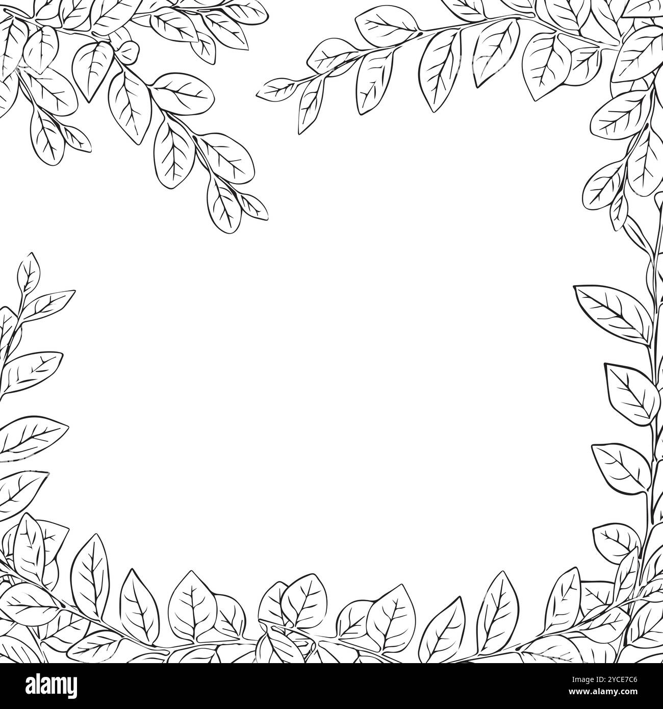 Cornice di foglie, disegnata a mano in stile schizzo. Design per cartolina, banner. Illustrazione vettoriale Illustrazione Vettoriale