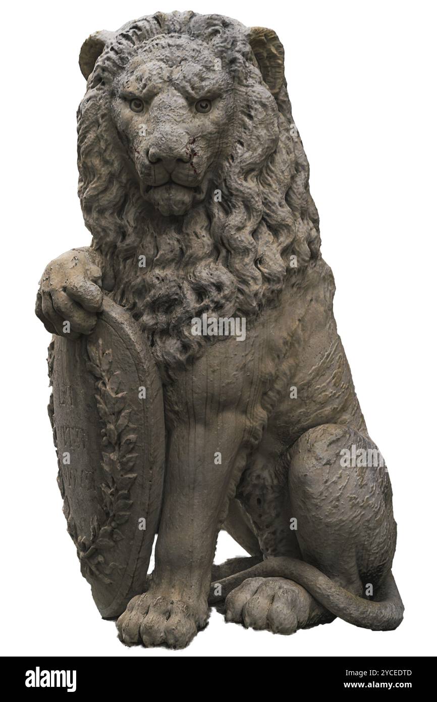 Italian Lion statua isolata su bianco Foto Stock