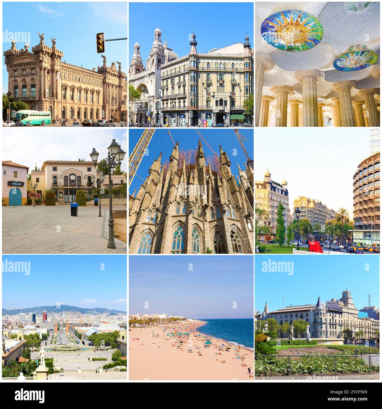 Collage- tutte le bellezze di Barcellona. Spagna Foto Stock