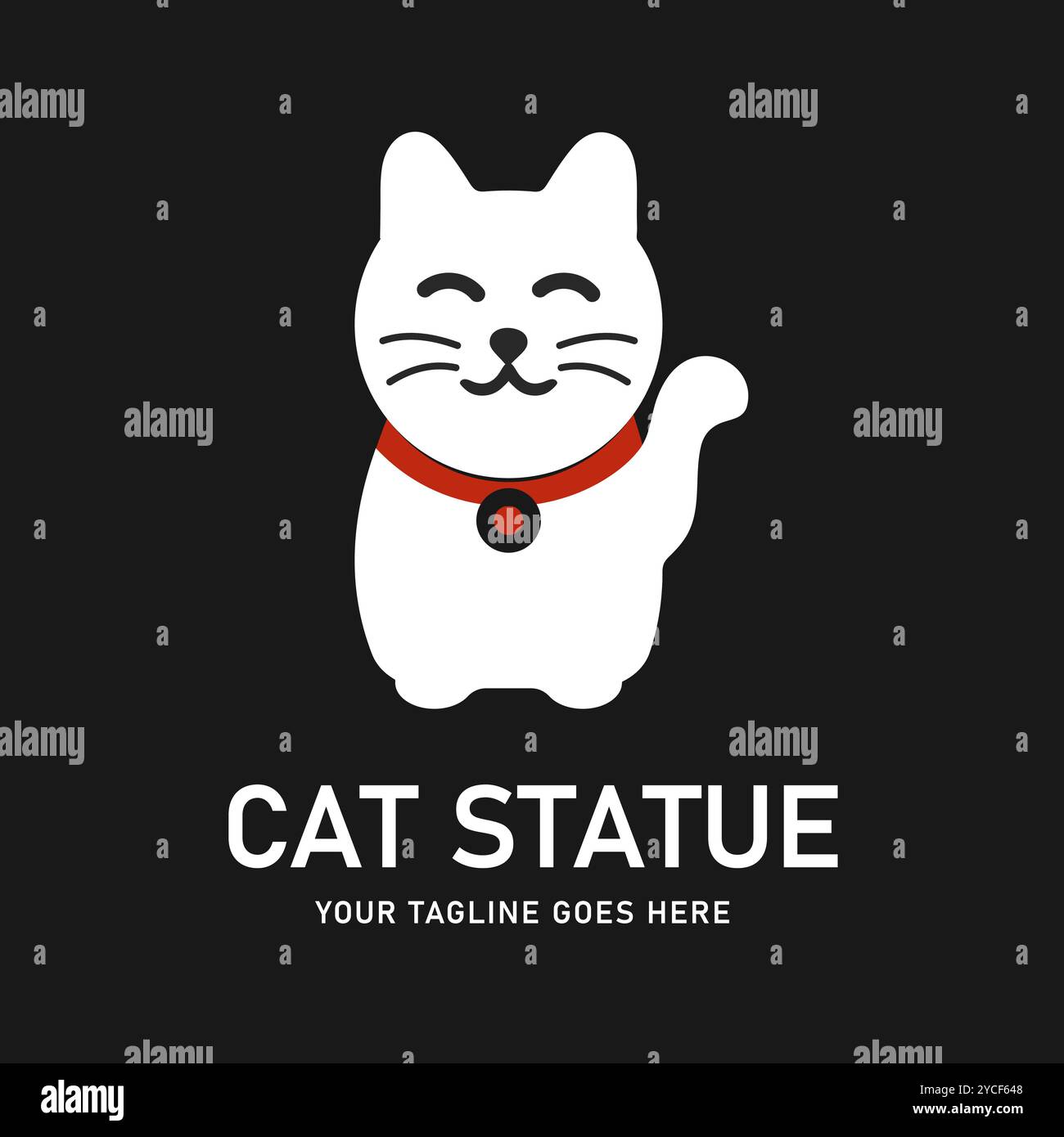 Logo minimalista con illustrazione di una statua di gatto. Adatto per aziende, negozi o aziende che vogliono trasmettere un positivo, amichevole e buono l Illustrazione Vettoriale